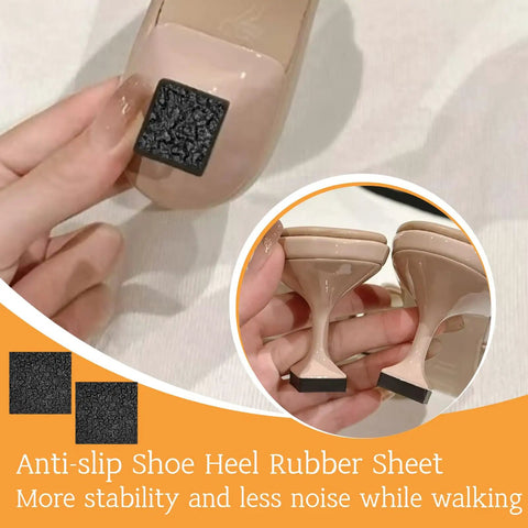 Close-up of Durable One Quarter Inch Thick Rubber Heel Repair Patches For Shoes Black No Slip Diamond Pattern installed on heels.