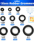 295 Piece Rubber Grommet Kit For Wiring Nine Size Set From Nine Thirty Second Inch To One Inch Includes Grommets Displayed