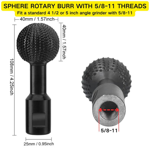 Sphere rotary burr with 5/8-11 threads for Two Pack Wood Carving Disc Set For Four And A Half And Five Inch Angle Grinders