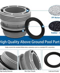 40mm To One And One Half Inch Pool Hose Adapter Kit, grey PP material, rubber ring, for Hayward filter pumps, close-up view