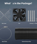 Smoke Exhaust Kit For Laser Engraver And 3D Printer Enclosure With 4500 RPM Fan And Vent Pipe components layout