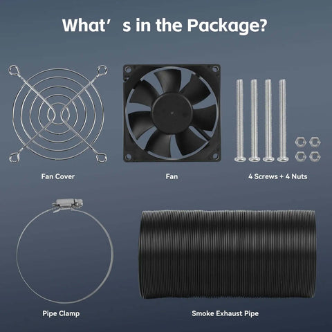 Smoke Exhaust Kit For Laser Engraver And 3D Printer Enclosure With 4500 RPM Fan And Vent Pipe components layout