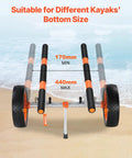 Heavy Duty Kayak Cart With 450 Lbs Load Capacity showing adjustable width on beach