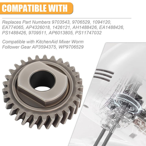 Worm Gear Replacement For Stand Mixer Fits 5 Qt And 6 Qt Models Replaces WP9706529 W10916068 9706529 Includes 9703680 Circlip