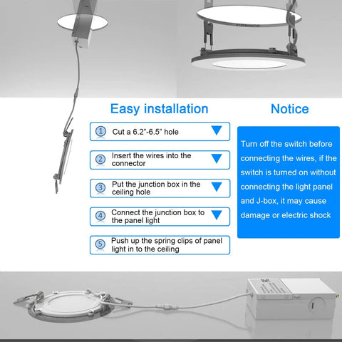 Installation guide for Six Inch LED Recessed Light Kit Pack Of 12 Ultra Thin 5000K Canless Downlights With Junction Box