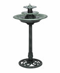 35 Inch Outdoor Pedestal Water Fountain With 3 Tier Cascade, Durable Resin Birdbath For Garden Patio Deck And Backyard Green Finish.