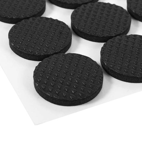 Self Adhesive Rubber Furniture Feet Pads 30 Pack For Table Chair Sofa Legs Shock Absorption Floor And Wall Protection For Wood Floors And Walls Easy Peel And Stick Pads Black, showing textured round pads on a sheet