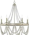 Lillian 36 Inch 4 Light French Country Chandelier With Open Bead Design And Weathered French Oak Finish, Wood Beaded Pendant Lighting