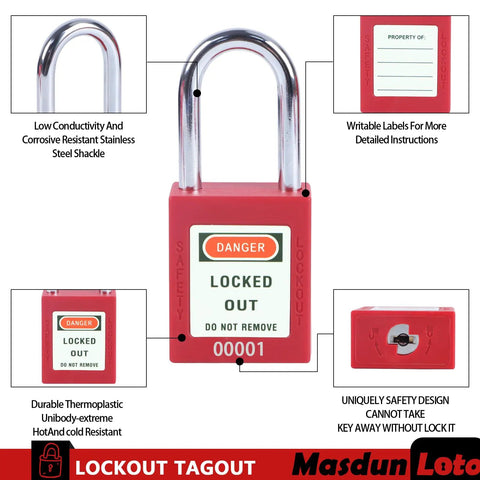 Lockout Tagout Kit For Electrical Safety With Group Lockout Hasps And Circuit Breaker Lockouts Safety Padlocks With Numbers