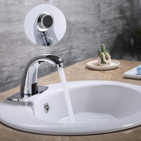Hands Free Touchless Bathroom Sink Faucet With Motion Sensor Auto Water Flow Chrome Finish Includes Hole Cover Plate