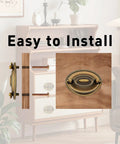 4 Pack Antique Brass Ring Pulls For Cabinets And Furniture, showing installation process on a dresser with screws
