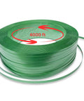 Heavy Duty Green Polyester Strapping Roll For Solid Pallet Securing 5/8 Inch Wide By 4000 Feet Long yields 1400 lbs break strength