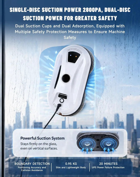 Automatic Window Cleaning Robot With AI Navigation And Edge Detection, Powerful Suction For High Rise Glass And Large Bay Windows