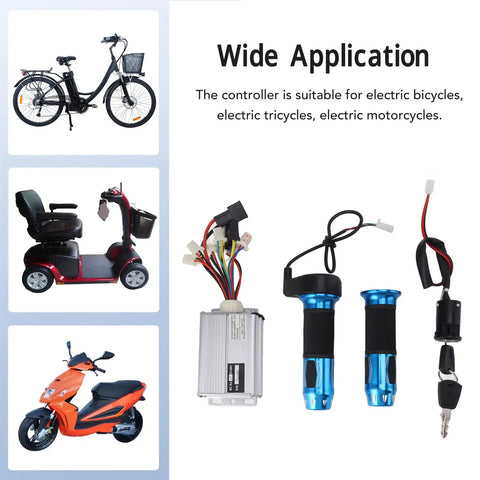 48V 1000W Brushed Motor Speed Controller with ignition switch and blue throttle for electric bicycles, tricycles, motorcycles