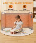 Child reading near foldable under desk heater with blanket cozy five fold plus size eight temperature levels leg and foot warmer