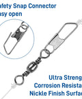 Heavy Duty Fishing Snap Swivels With Barrel Swivel And Safety Snap Lure Connector, 360 Degree Spin For No Twist, Stainless Steel Copper Build, Pro Grade Strength, Wear Resistant, Corrosion Resistant Gear For Freshwater And Saltwater close-up, nickel finish