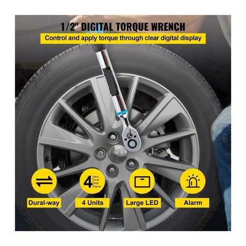 GenSDH Digital Torque Wrench Kit 1/2 Inch Drive With Buzzer Indicator Dual Direction Ratchet Head Bicycle Moto Repair Hand Tool Electric Torque Tester Precise Measurement For Bike Maintenance And Car Work