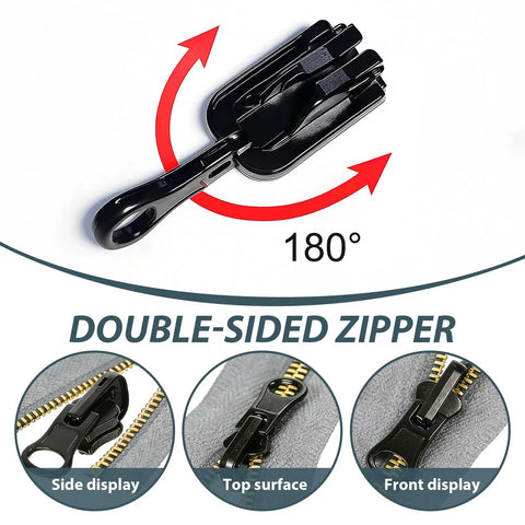 Universal Zipper Repair Kit With Metal Sliders In Small Medium And Large Sizes, 18 Piece Set With Six Pulls Each, Quick And Easy Fix For Jackets Backpacks And Luggage No Sewing Needed, showing double-sided zipper view