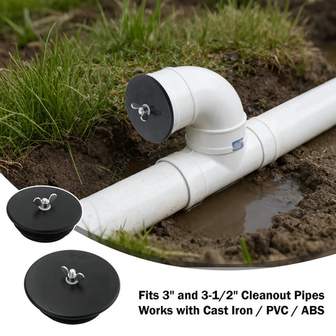 Mechanical Cleanout Gripper Plug Set Three Inch And Three And A Half Inch Reusable Sewer Drain Plugs For DWV Plumbing And Temporary Seal 2 Pack DIY Friendly Heavy Duty Access Point Plugs For Quick Removal And Tight Seal, black rubber
