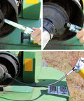 Grease Gun Coupler XL Universal Fit With 3.5 Inch Extra Reach for Recessed Fittings in use on machinery outdoors.