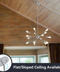 Mid Century Modern Pendant Light 6 Light Sputnik Chandelier In Black And Gold in rustic wood room with adjustable arms