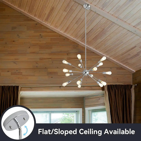 Mid Century Modern Pendant Light 6 Light Sputnik Chandelier In Black And Gold in rustic wood room with adjustable arms