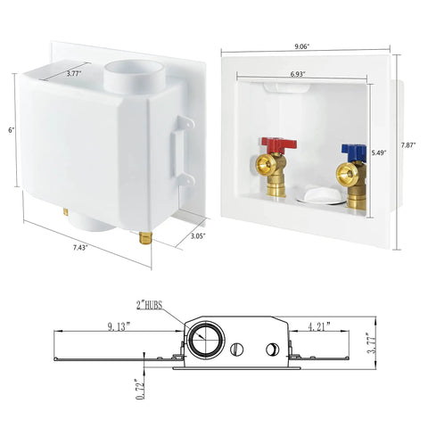Washing Machine Outlet Box With One Half Inch PEX A Expansion Inlet And Three Quarter Inch MHT Outlet Center Drain Brass Quarter Turn Valves Installed