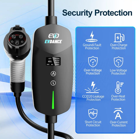 Beefy 40 Amp Level 2 EV Charger With 9.6 KW Fast Charging Portable 25 Foot Cable NEMA 14 50 Plug security features