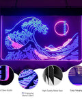 The Great Wave Off Kanagawa LED Neon Sign With Blue And Pink Glow, 8x12 inch 3D engraved artwork, double clear acrylic.