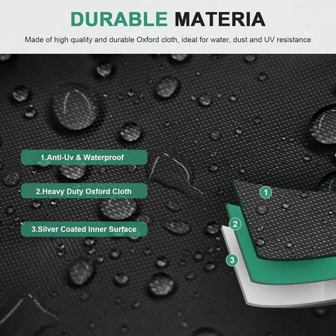 Close-up of waterproof Oxford cloth material with three fabric layers for extra large 68 inch outdoor cushion storage bag for patio furniture.