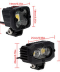 Ultrabright compact LED RC car lights with angle adjustable mounts, dimensions marked, for 1/10 scale crawlers and more.