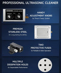Kick Ass Heavy Duty 2 6 Gallon Ultrasonic Parts Washer With 240 Watt Heating and Manual Knob Controls, stainless steel design, detailed view.