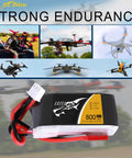 800mAh 7.4V 45C 2S1P LiPo Battery Pack With JST SYP Plug For Small FPV Drones Torrent 110 shown with drones in flight