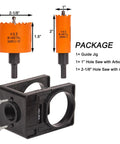 Door Lock Installation Kit With Adjustable Jig, One Inch And Two And One Eighth Inch Hole Saws, Arbor Included package displayed