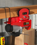 Electric Hoist Manual Trolley For 1.96 To 6.69 Inch I Beams Wide Flange 1 Ton Capacity shown installed on beam