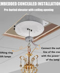 Heavy Duty Electric Chandelier Hoist With Remote And Wall Switch 6 Meter Lift installation guide with ceiling opening and chandelier connection.