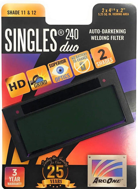 Dual Horizontal AutoDarkening Welding Filter Pro Grade For TIG And MIG S240DUO 2 By 4 Inch Lens Shade 11 And 12 packaging