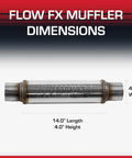 Flow FX Chambered Muffler For Modern Trucks And Muscle Cars 3 Inch Center In 3 Inch Center Out Stainless Steel Dimensions Chart