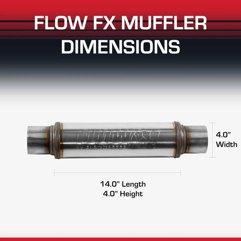 Flow FX Chambered Muffler For Modern Trucks And Muscle Cars 3 Inch Center In 3 Inch Center Out Stainless Steel Dimensions Chart