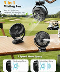 Rechargeable Clip On Mist Fan With Bright Led Light And Smooth Swivel For Golf Carts Strollers Rv Trips And Camping Chases The Sweat Keeps You Wicked Chill All Weekend Long Portable Spray Cooler Sweet Ride Gear on golf course with sprays.