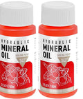 Two bottles of Pro Grade Mineral Oil Brake Fluid For Shimano Tektro TRP Hydraulic Brakes Two 60ml Bottles Road And Gravel Bikes High Performance Hydraulic Fluid For Smooth Shifts And Consistent Stopping Power, each 60ml, with red labels and white caps.