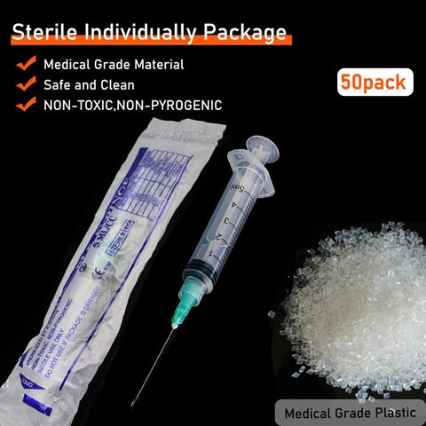 Bulk 50 Pack 5ml Disposable Luer Lock Syringes With 21G 1.5 Inch Needles, Sterile And Individually Wrapped For Lab Use, Secure Screw On Luer Connection For Medical, Research And DIY Projects. Individually wrapped 5ml syringe with 21G needle