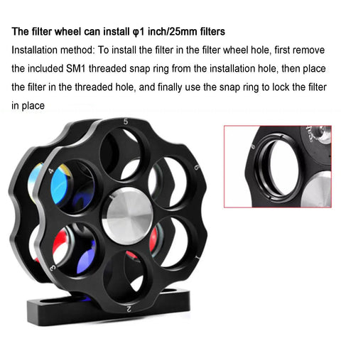 Dual-Wheel 1-Inch Filter Wheel with SM1 Threaded Interface, side view showing coaxial design and filter positions
