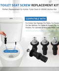 4 Pack Toilet Seat Bolts Kit With Nuts And Washers For Top Mount Hinges Fits Three Eighths Inch Mounting Holes Ten To Twelve Millimeter Durable Stainless Steel Gaskets Replacement Hardware Easy Install shown with compatible toilets