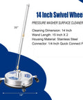 14 Inch Pressure Washer Surface Cleaner With 4 Wheels Stainless Steel Attachment For Concrete Driveways One Quarter Inch Quick Connect