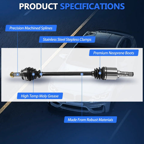 Heavy Duty Front CV Axle Pair AWD For Subaru Outback Impreza Legacy 2005 To 2011 with product specifications on display.