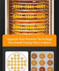 Interior view of Heavy Duty 40 Tray Food Dehydrator showing auto rotation feature for even drying of fruits and veggies.
