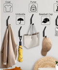 Six Hooks Heavy Duty Wall Mount Coat Rack Set, Built To Last Aluminum Alloy Hooks With 5 Inch Long Arms in use holding items