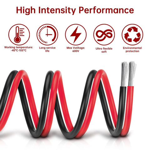 Beefy 10 Gauge Wire 50 Ft Black And 50 Ft Red Tinned Copper 2 Conductor Electrical Cable for marine solar car and automotive wiring