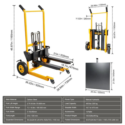 Heavy Duty Foldable Hydraulic Material Lift Stacker 450 Lb Portable Pallet Truck With Swivel Casters Adjustable Forks Warehouse Cart Built Legit To Handle Massive Loads Zero Sweat Everyday